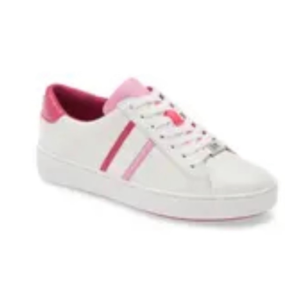 NWB MICHAEL Michael Kors Irving WHITE/ NEON PINK LEATHER size 10 new in box - Picture 3 of 12